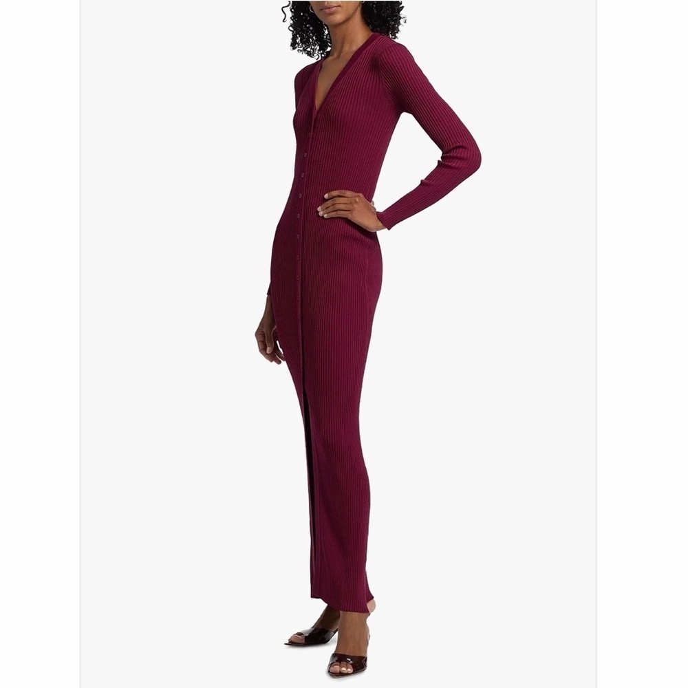Staud Shoko Rib-Knit Button-Front Maxi Dress in crimson color - Picture 2 of 8